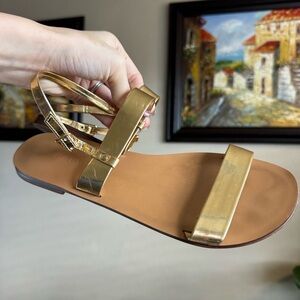 J. Crew Gold Strap Flats Sandals 8.5
